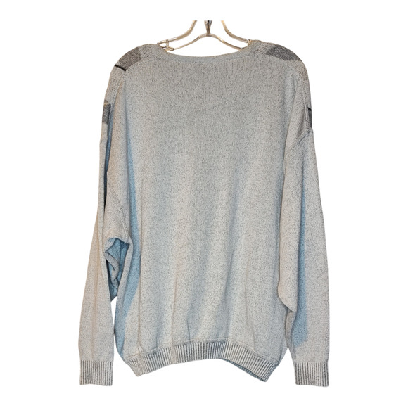 ST Croix Knits Norm Thompson Mens V Neck Argyle Sweater L Grey Cotton Blend - Picture 3 of 8